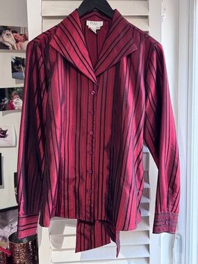 Puli Burgundy and Black Striped Button-Front Shirt